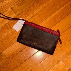 Coach Red and Brown Leather Wristlet
